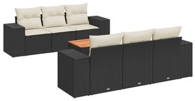 Set divani da giardino con cuscini 7pz nero polyrattan