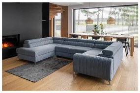 Divano angolare blu allungabile/con contenitore (con penisola a sinistra/a U) Louis – ELTAP