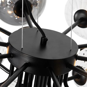 Lampadario nero con vetro fumé e trasparente 13 luci - Bonnie