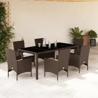 Set Pranzo da Giardino 7pz con Cuscini Marrone Polyrattan Vetro 3278553