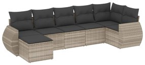 Set divani da giardino 7pz con cuscini grigio chiaro polyrattan