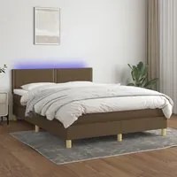 Letto a Molle Materasso e LED MarroneScuro 140x190cm in Tessuto 3133632