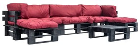Set divani da giardino su pallet 6 pz cuscini rossi legno
