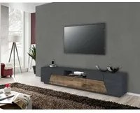 Mobile da soggiorno Porta TV, Made in Italy, Credenza per TV da salotto a 4 ante geometriche e 1 cassetto, Cm 220x43h46, Ardesia e Acero