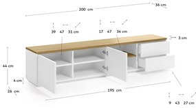 Kave Home - Mobile TV Abilen 2 ante 2 cassetti impiallacciato rovere laccato bianco 200x44 cm FSC 100%