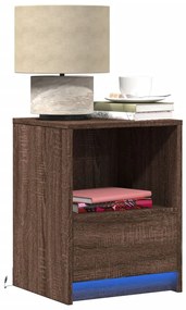 Comodini Con Luci Led 2pz Rovere Marrone İn Legno Multistrato /