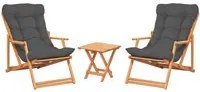 Set 2 poltrone sdraio grigio con tavolino in legno