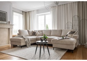 Divano letto in velluto a coste beige (angolo sinistro) Lofty Lilly - Miuform