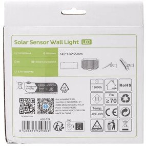 Aigostar - LED Luce solare con sensore di movimento LED/2,4W/3,7V IP65