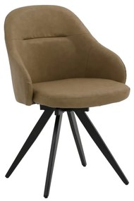 Set di sedie girevoli COVENT in similpelle marrone e gambe in metallo nero, con braccioli