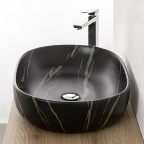 Lavandino da appoggio ovale 60x41 cm effetto marmo nero Tokyo