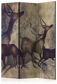 Paravento design Antilopi (3 parti) - silhouette animali, marrone-beige
