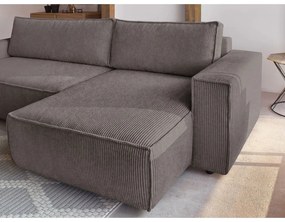 Divano angolare grigio tortora allungabile/con contenitore con rivestimento in velluto a coste Nihad – Bobochic Paris