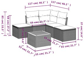 Set divano da giardino 6 pz con cuscini grigio in polyrattan