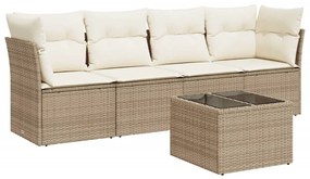 Set divano da giardino 5 pz con cuscini beige in polyrattan