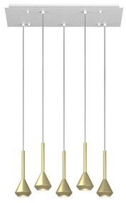 Lampadario Moderno Aygo Metallo Bianco E Ottone 5 Luci Gu10