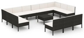 Set Divani da Giardino 14 pz con Cuscini in Polyrattan Nero