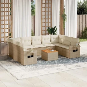Set divano da giardino 10 pz con cuscini beige in polyrattan