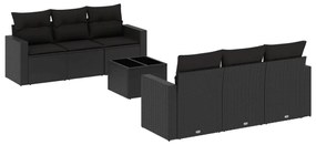 Set divani da giardino con cuscini 7pz nero polyrattan