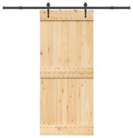 Porta Scorrevole Con Set Hardware 90x210 Cm Legno Massello Pino /