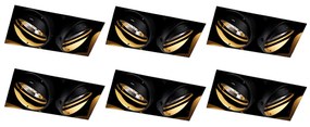 Set di 6 faretti incassati neri GU10 AR111 senza cornice a 2 luci - Oneon