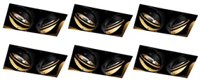 Set di 6 faretti incassati neri GU10 AR111 senza cornice a 2 luci - Oneon