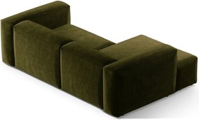 Divano angolare verde (con penisola a sinistra/con chaise lounge) con rivestimento in velluto a coste Bergamo – Cosmopolitan Design