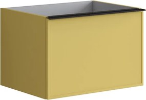 Cassettiera Pixel con 2 cassetti  frontale frame laccato opaco giallo sole e maniglia alluminio nero opaco L60 H40 x P45,5 cm