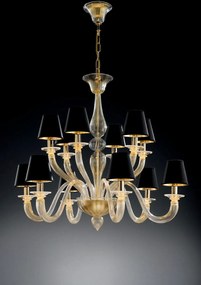 Vetrilamp - lampadario 6+6 luci - vetro di Murano -  1151/6+6 - Vetrilamp Metallo/cromo Bianco/cristallo