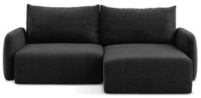 Divano angolare nero allungabile/con contenitore (con penisola a destra) Kalena – Makamii