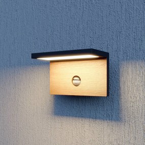 Lucande Lignus applique LED da esterni, sensore, Nero, Alluminio, Moderno