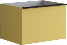 Mobile da bagno sospeso sotto lavabo Pixel plain 2 cassetti L 60 x H 40 x P 45.5 cm giallo laccato opaco, con maniglia alluminio nero opaco