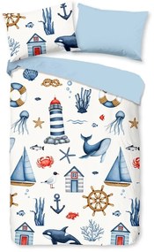 Set copripiumino e federa da bambini blu/color crema in cotone per culla 100x135 cm Ahoy – Good Morning