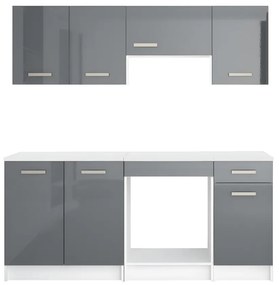 Cucina completa 180 cm 6 elementi portaoggetti Grigio e Bianco - TRATTORIA