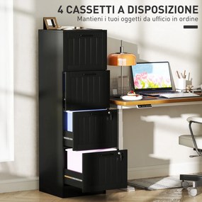 Cassettiera Portadocumenti a 4 Cassetti 40x40x131 cm 2 Serrature in Legno Nero...
