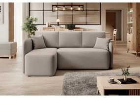 Divano angolare beige allungabile/con contenitore (con penisola a sinistra/con chaise lounge) e rivestimento in velluto Hadson – ELTAP