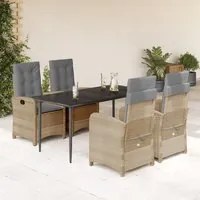 Set Pranzo da Giardino 5 pz con Cuscini Beige Misto Polyrattan 3212394