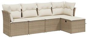 Set divano da giardino 5 pz con cuscini beige in polyrattan