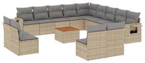 Set divano da giardino 14 pz con cuscini beige misto polyrattan