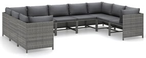 Set divani da giardino 9 pz con cuscini in polyrattan grigio