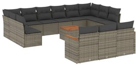 Set Divani da Giardino 14pz con Cuscini in Polyrattan Grigio