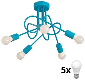 Lampadario a plafone per bambini OXFORD 5xE27/15W/230V blu