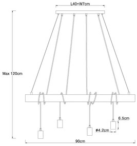 Globo 15439-4 - Lampadario su filo AUSTON 4xE27/60W/230V
