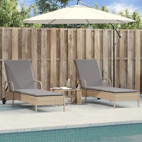 Lettini prendisole 2 pz con cuscini beige in polyrattan