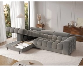 Divano angolare grigio tortora allungabile/con contenitore (con penisola a sinistra/con chaise lounge) con rivestimento in velluto Felro – ELTAP