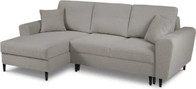 Divano angolare grigio chiaro allungabile e con contenitore (con penisola a sinistra/con chaise lounge) con rivestimento in bouclé Kyoto – Cosmopolitan Design