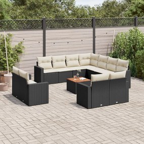 Set divani da giardino 12 pz con cuscini nero in polyrattan