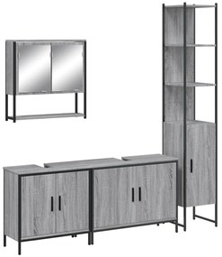 Set mobili da bagno 4 pz grigio sonoma in legno multistrato