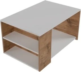 Tavolino Da Salotto Design Moderno 60x90x48 Con Vani Laterali Zeno Bianco e Rovere