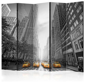 Paravento separè New York - taxi gialli II (5 parti) - automobili su sfondo cittadino